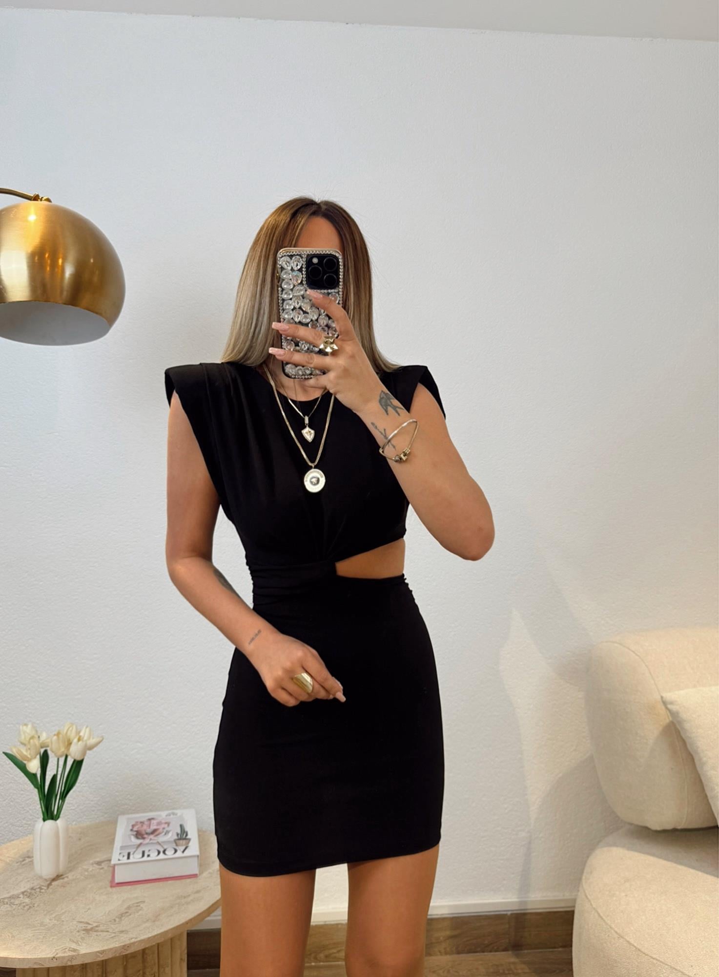 Z.a Model Vatkalı Siyah Mini Elbise