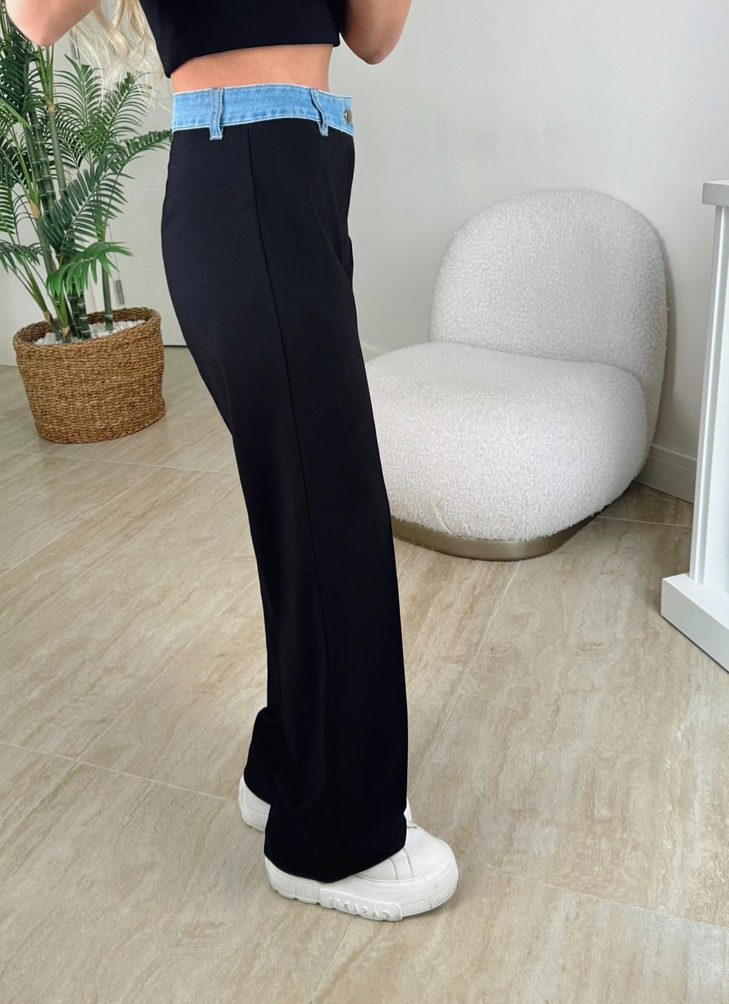 Z.A Jean Kemer Detay Siyah Kumaş Pantolon