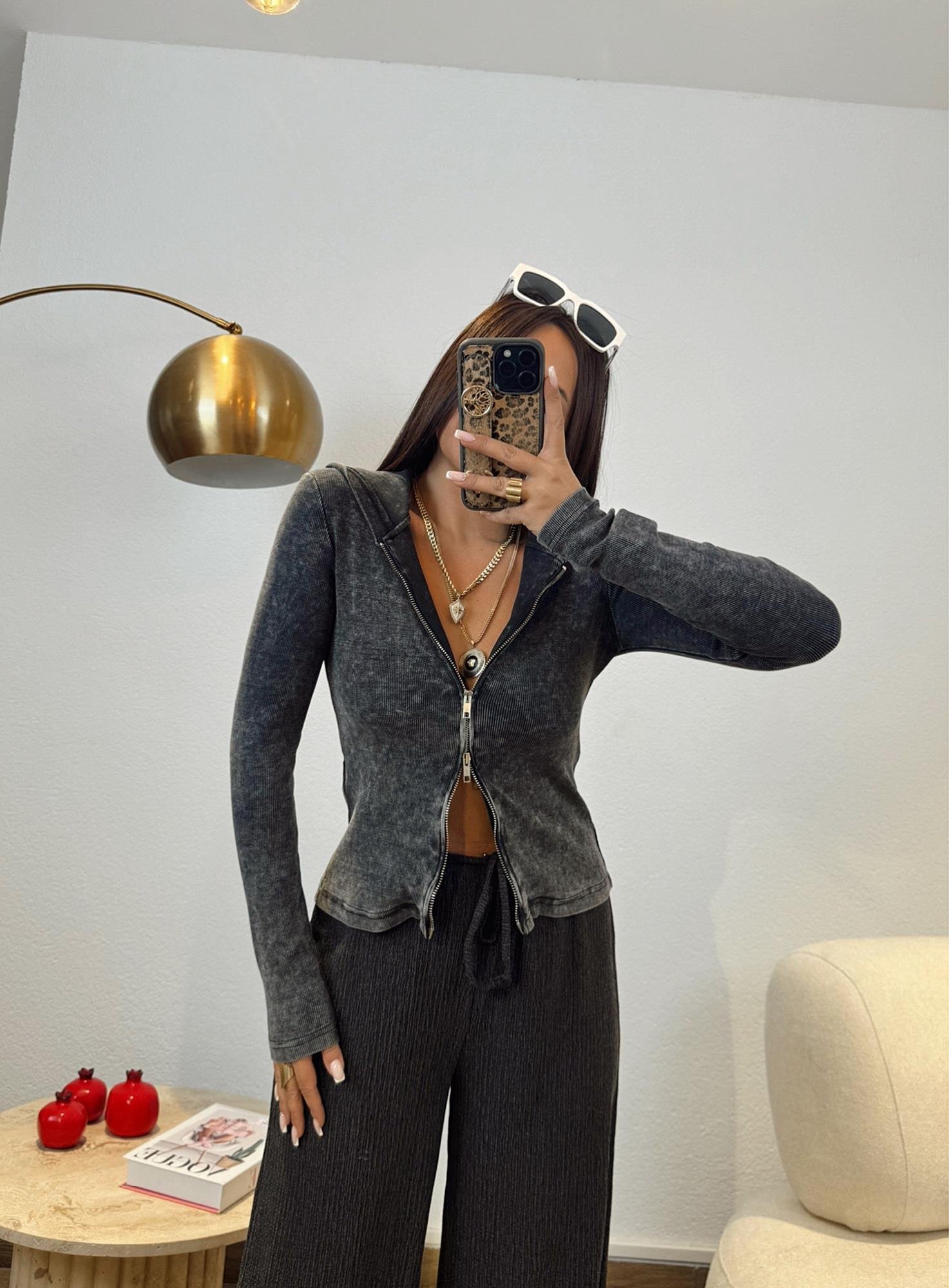 Z.a Model Antrasit Bürümcük Bol Paça Pantolon