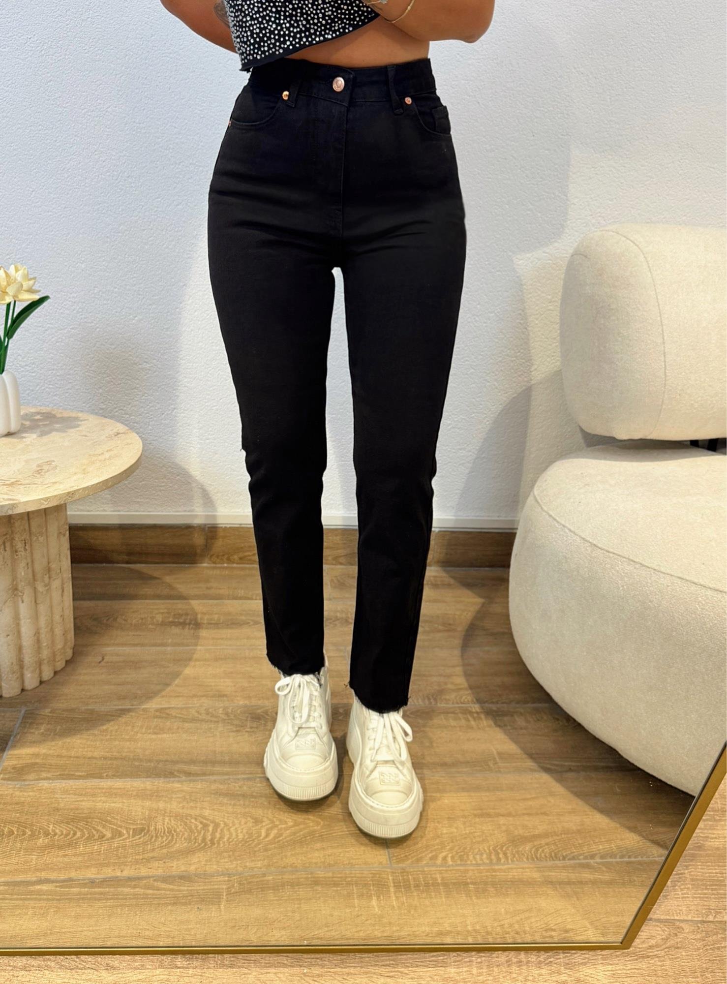 Z.a Siyah Kesik Paça Boyfit Jean