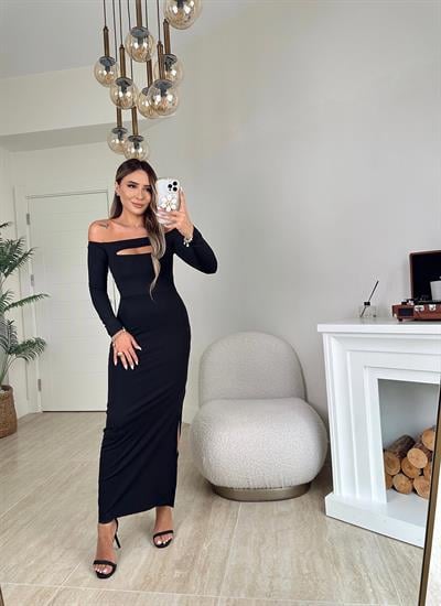 Z.A Göğüs Detay Yırtmaçlı Midi Boy Elbise