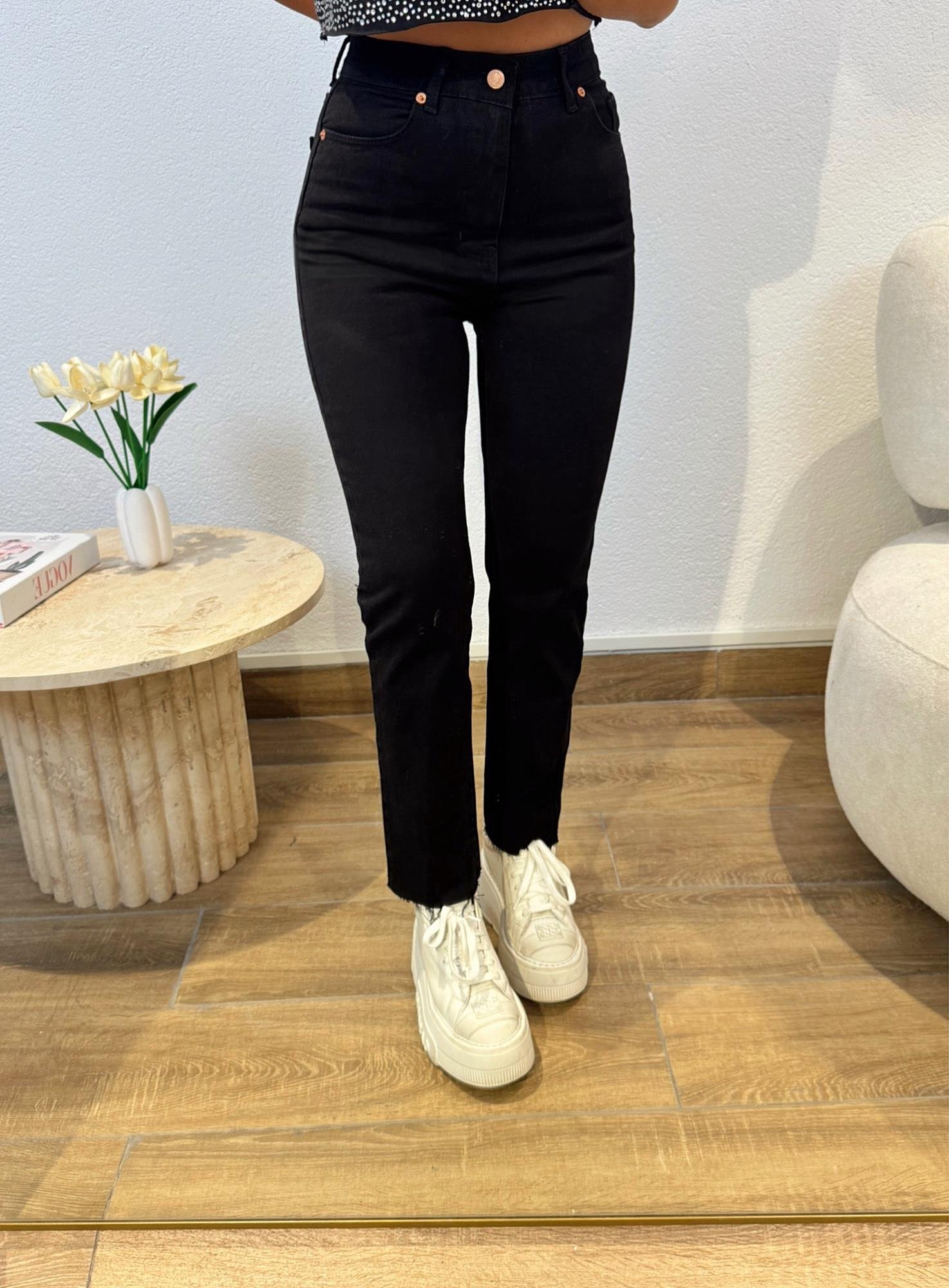 Z.a Siyah Kesik Paça Boyfit Jean