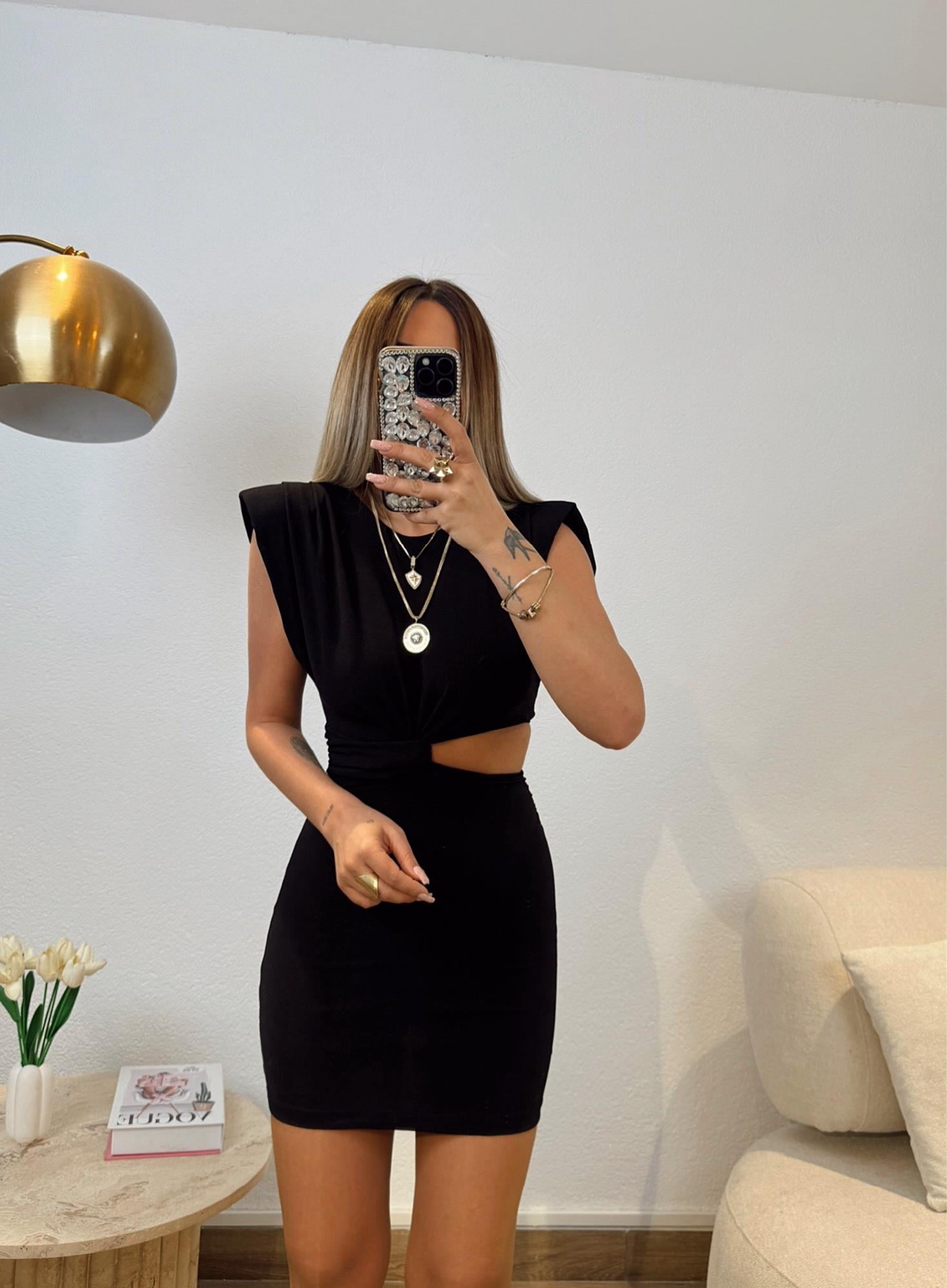 Z.a Model Vatkalı Siyah Mini Elbise
