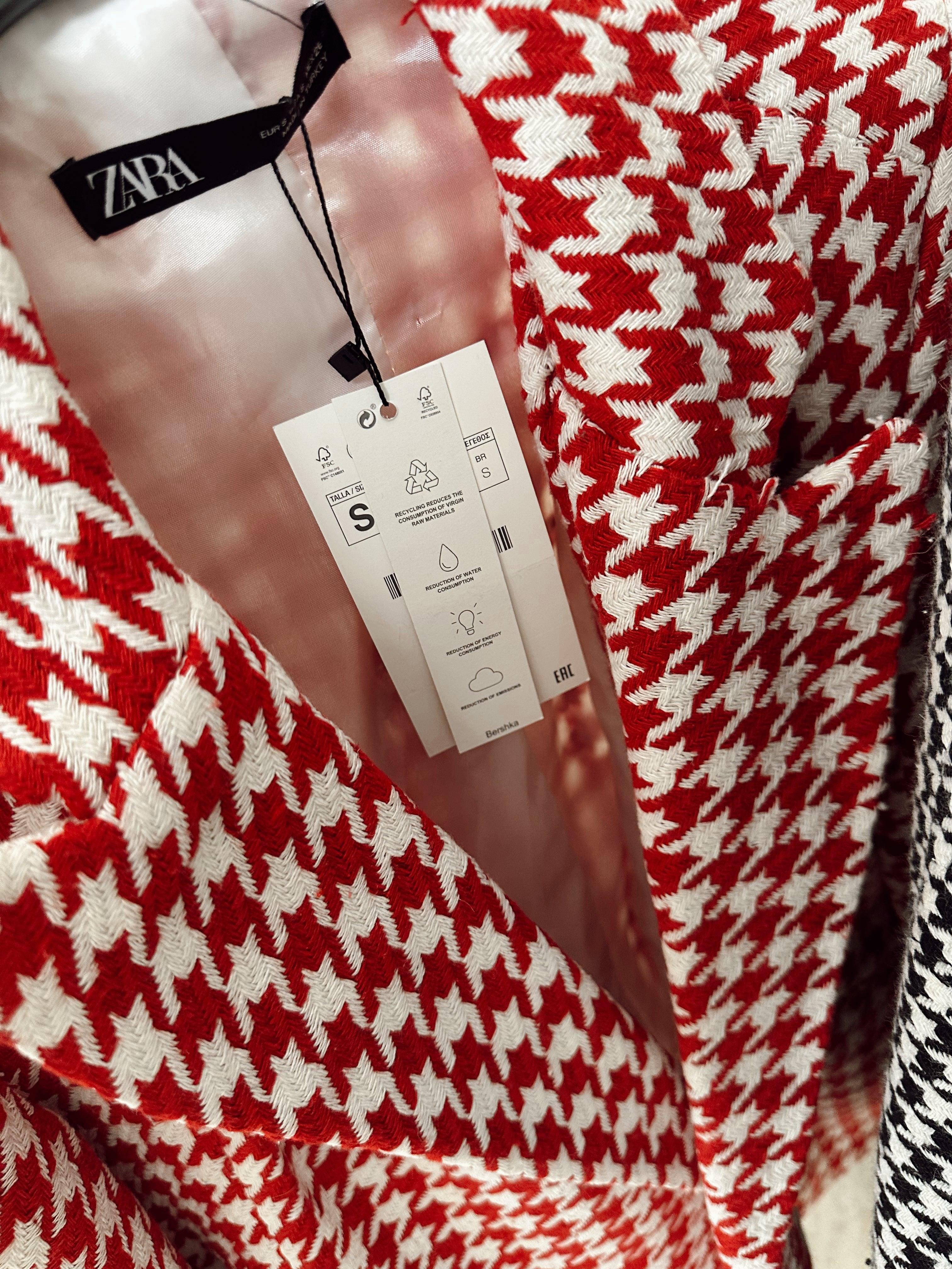 Z.A Kaz Ayağı Desen Kırmızı Blazer Ceket