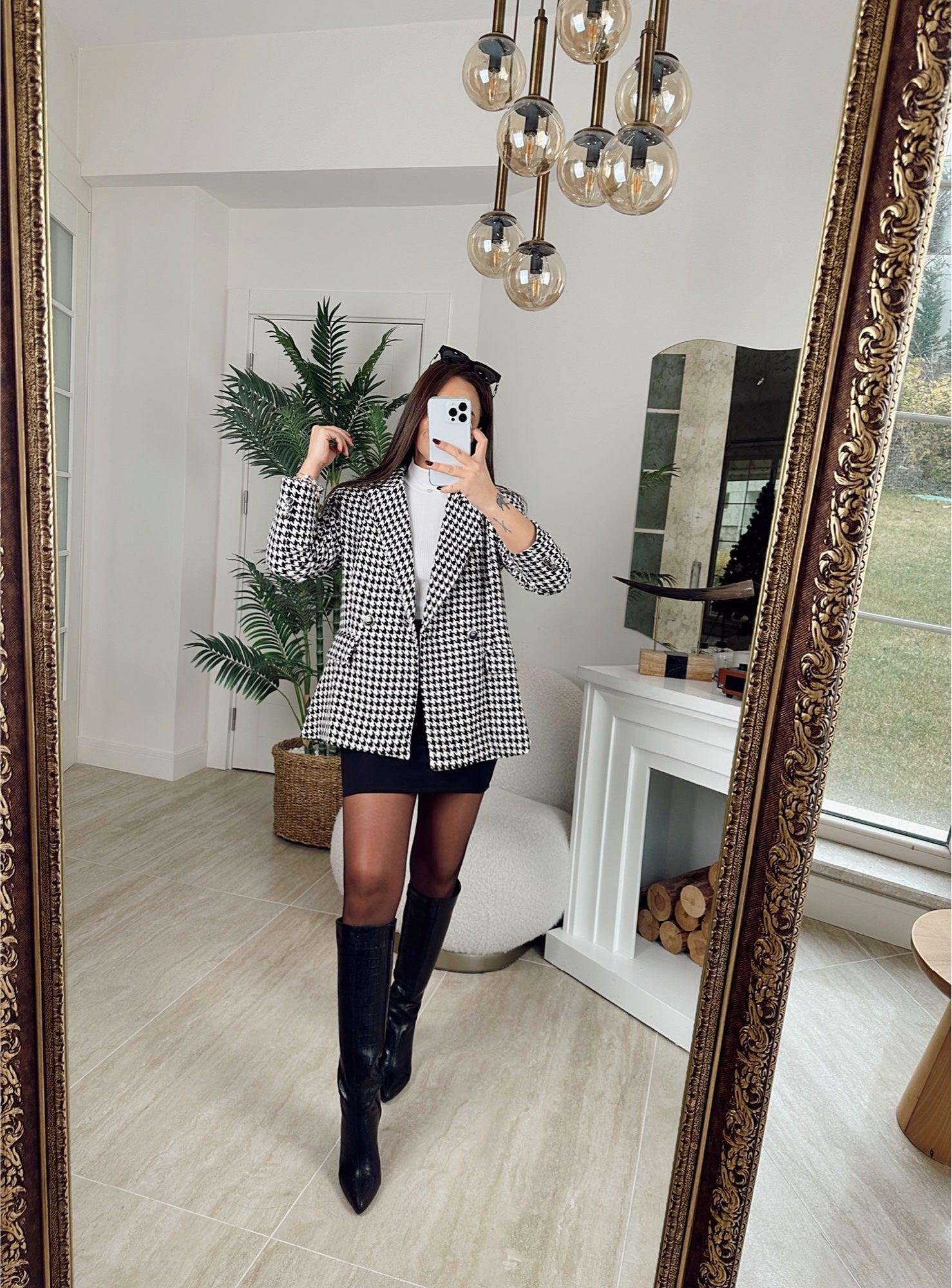 Z.A Kaz Ayağı Desen Siyah Blazer Ceket