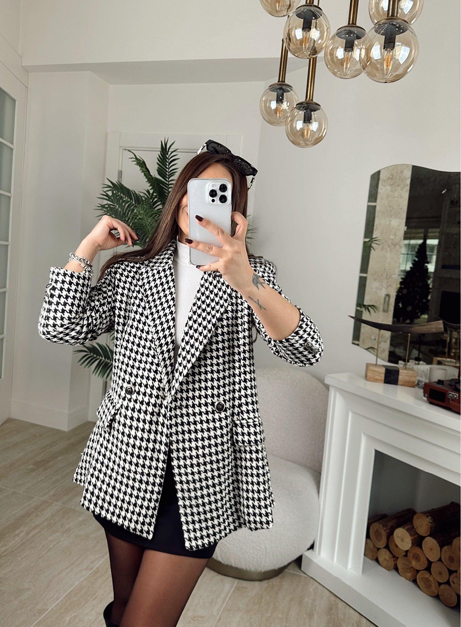 Z.A Kaz Ayağı Desen Siyah Blazer Ceket