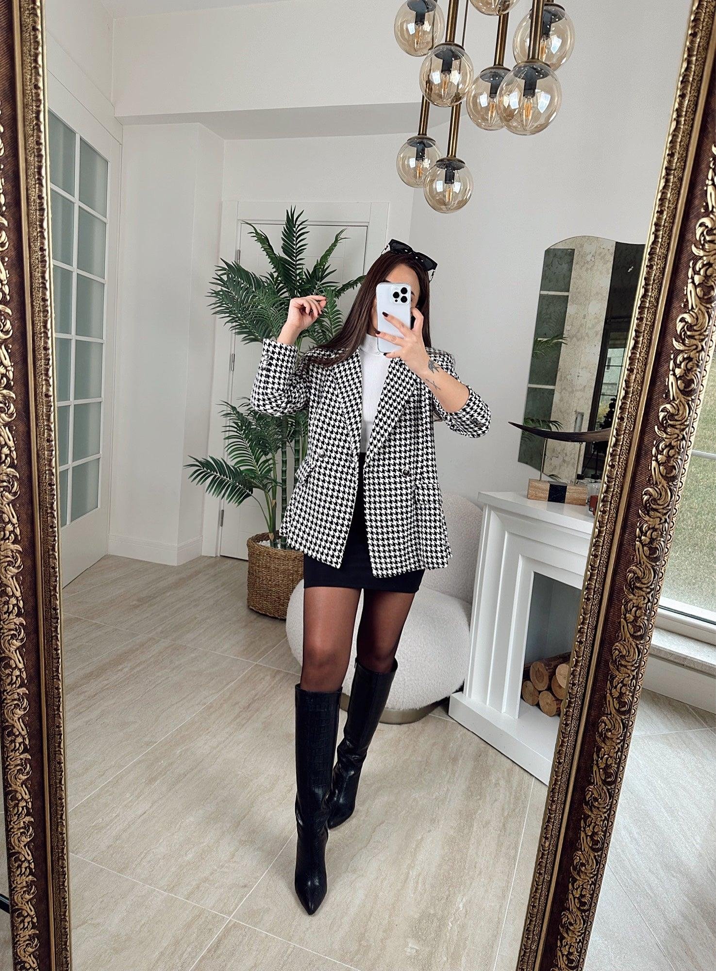 Z.A Kaz Ayağı Desen Siyah Blazer Ceket