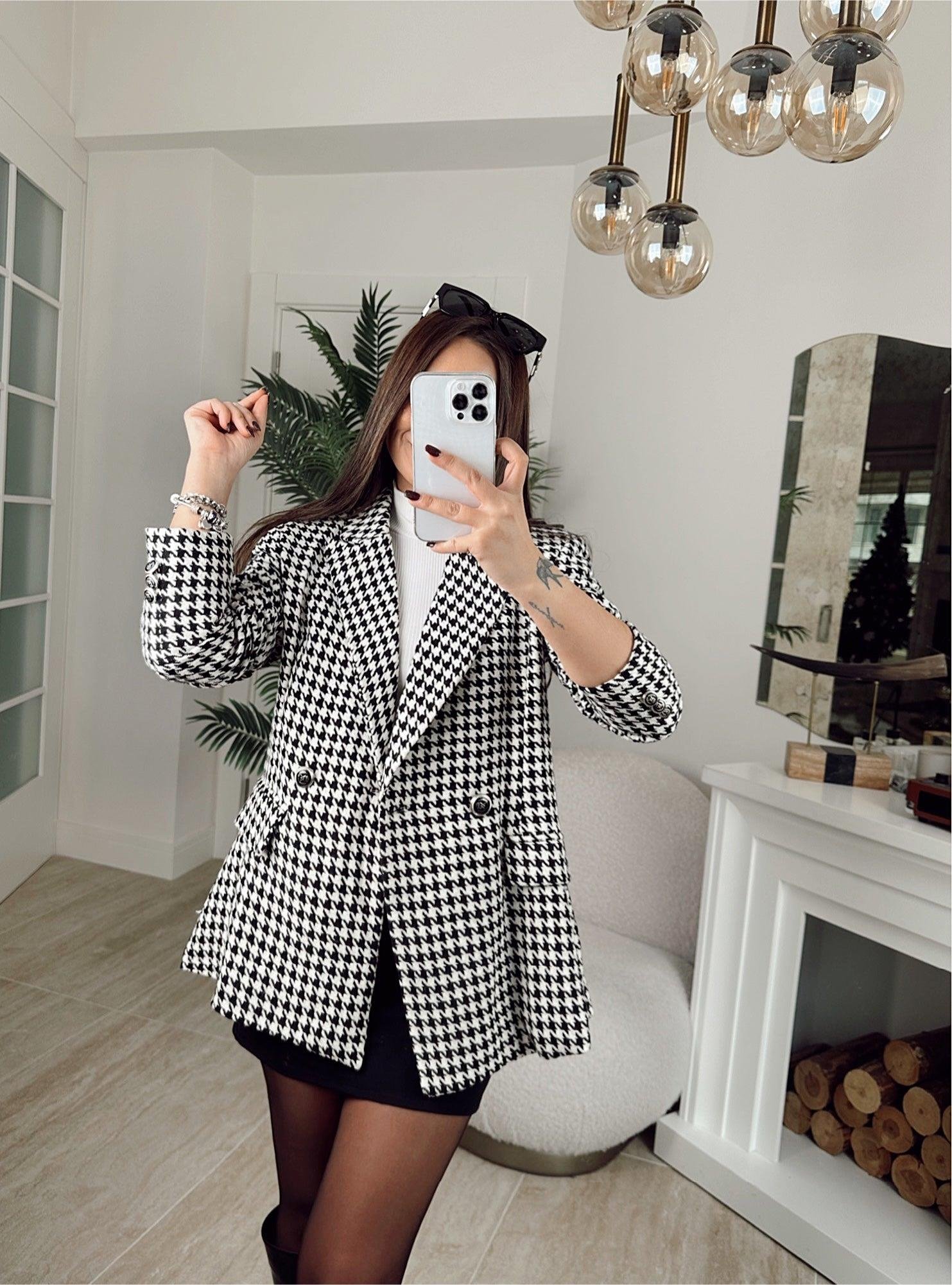 Z.A Kaz Ayağı Desen Siyah Blazer Ceket