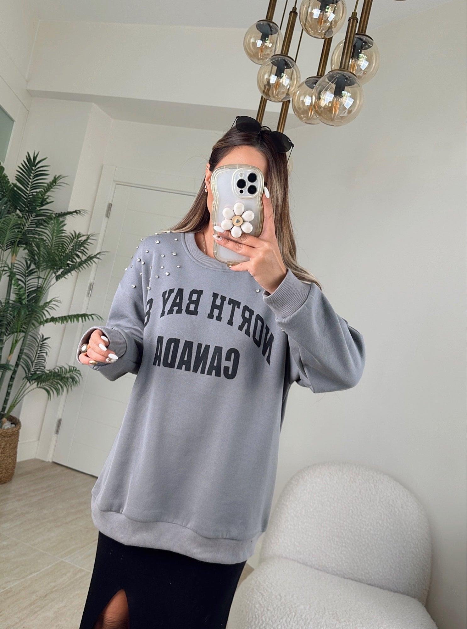 Z.A Yıkamalı Taşlı Oversize Sweatshirt