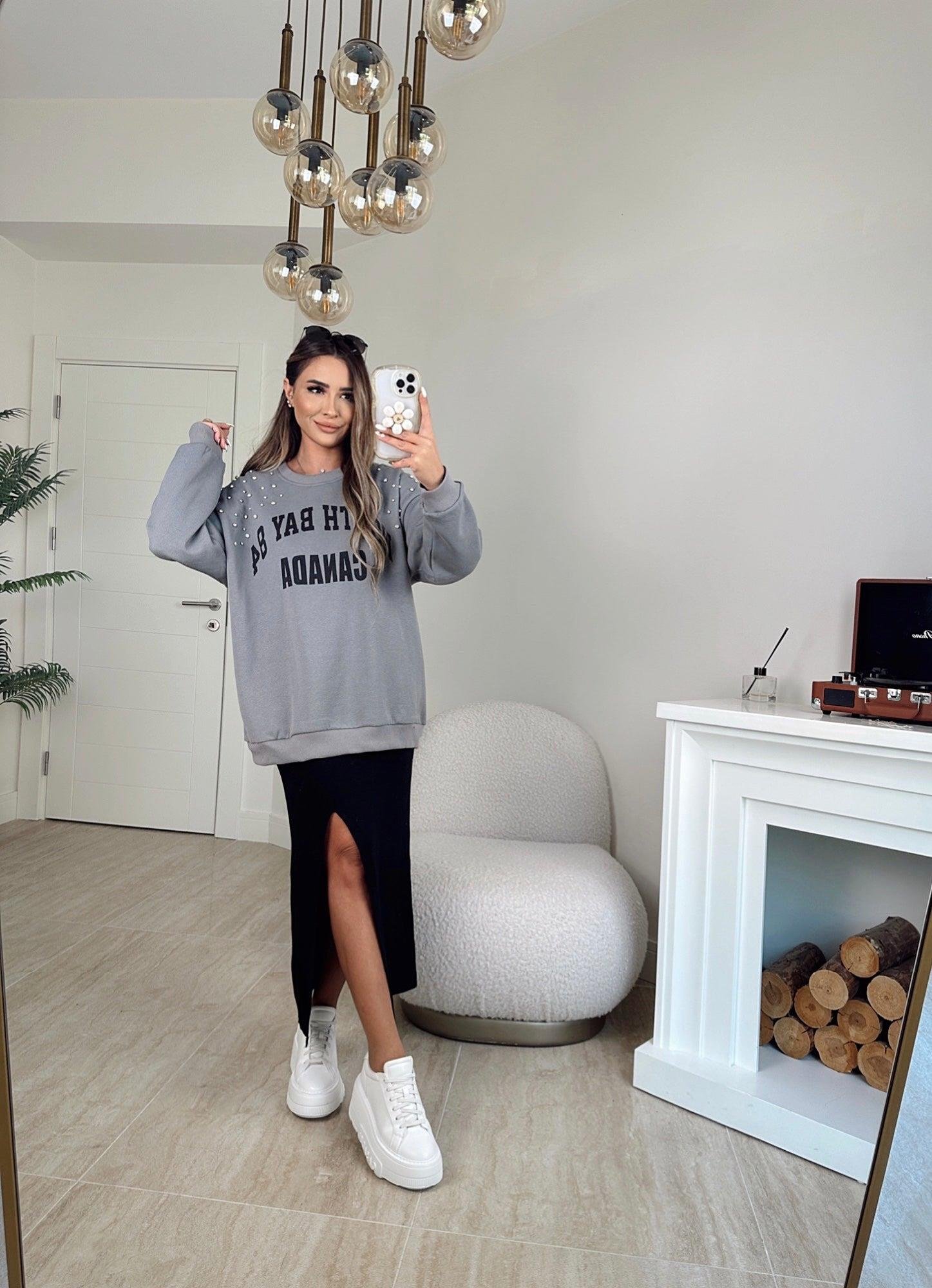 Z.A Yıkamalı Taşlı Oversize Sweatshirt
