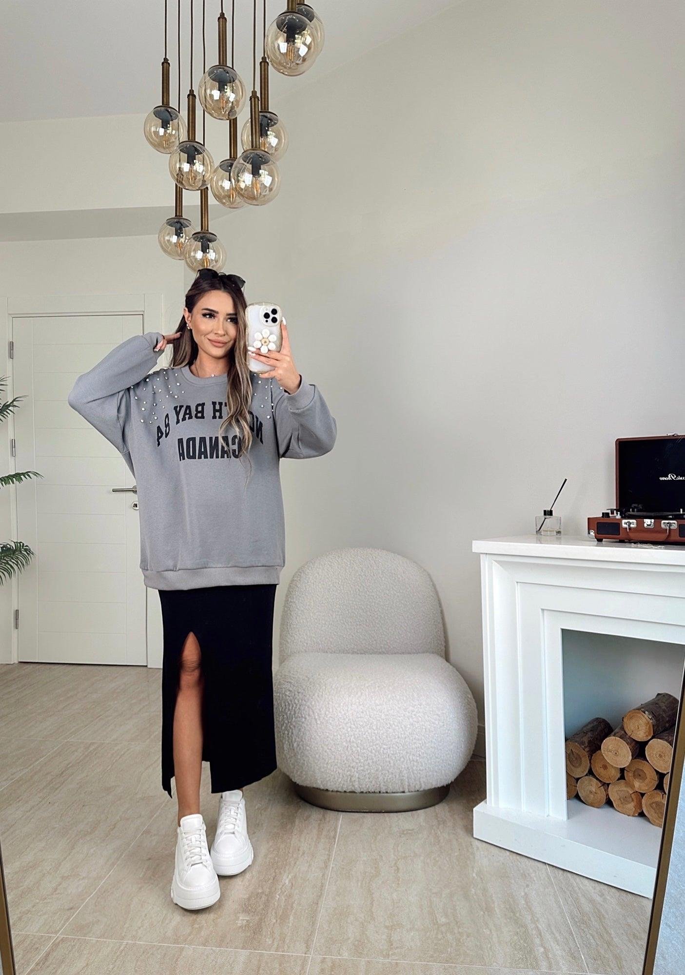 Z.A Yıkamalı Taşlı Oversize Sweatshirt