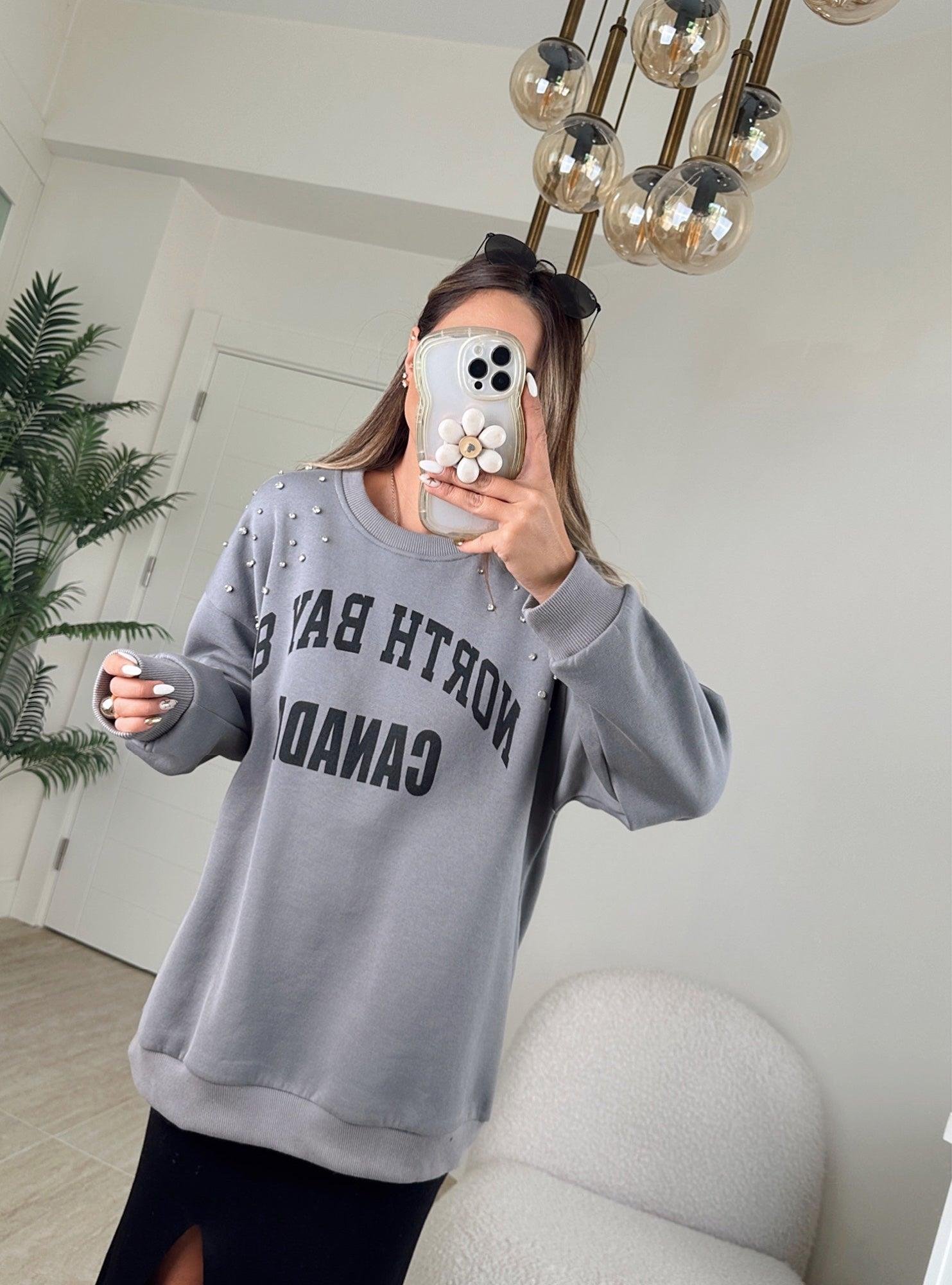Z.A Yıkamalı Taşlı Oversize Sweatshirt