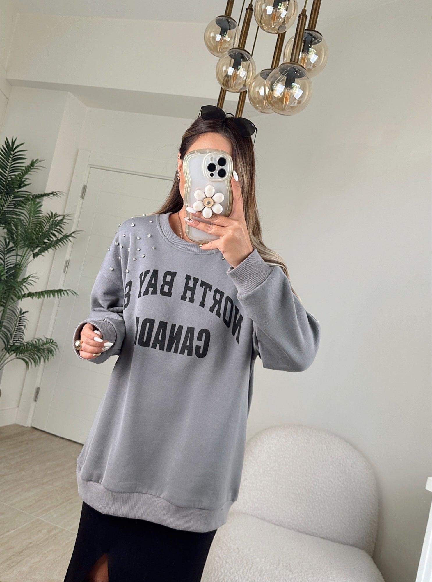 Z.A Yıkamalı Taşlı Oversize Sweatshirt