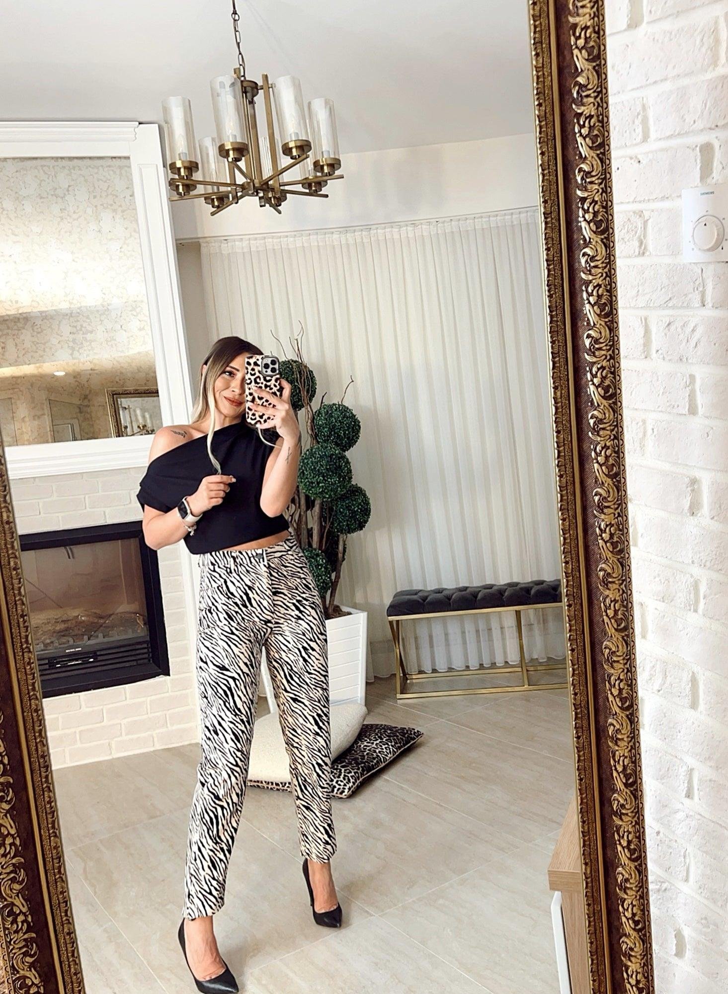 Zebra Desen Gabardin Pantolon