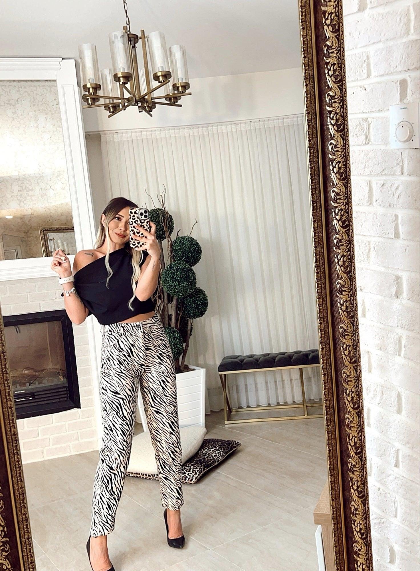Zebra Desen Gabardin Pantolon
