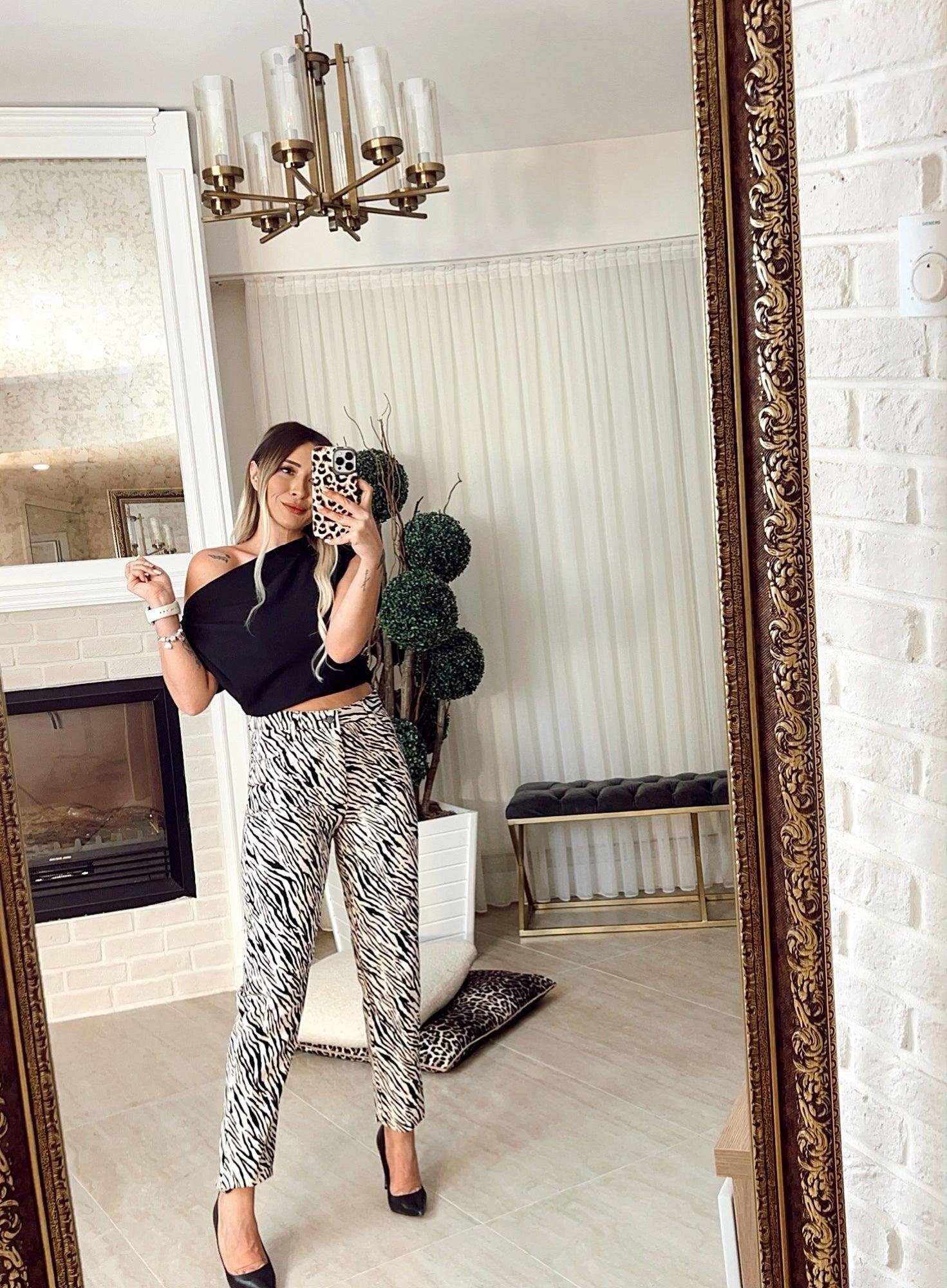 Zebra Desen Gabardin Pantolon