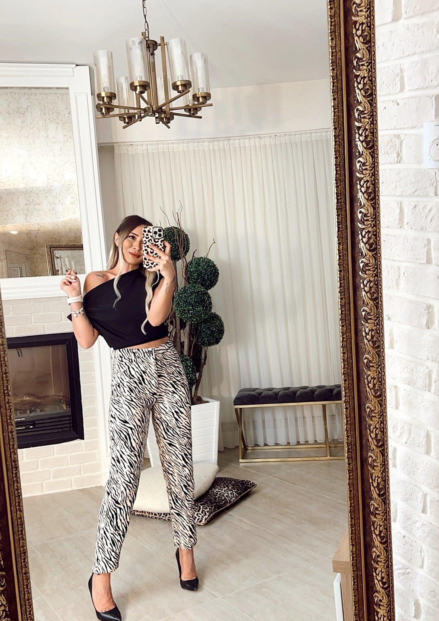 Zebra Desen Gabardin Pantolon