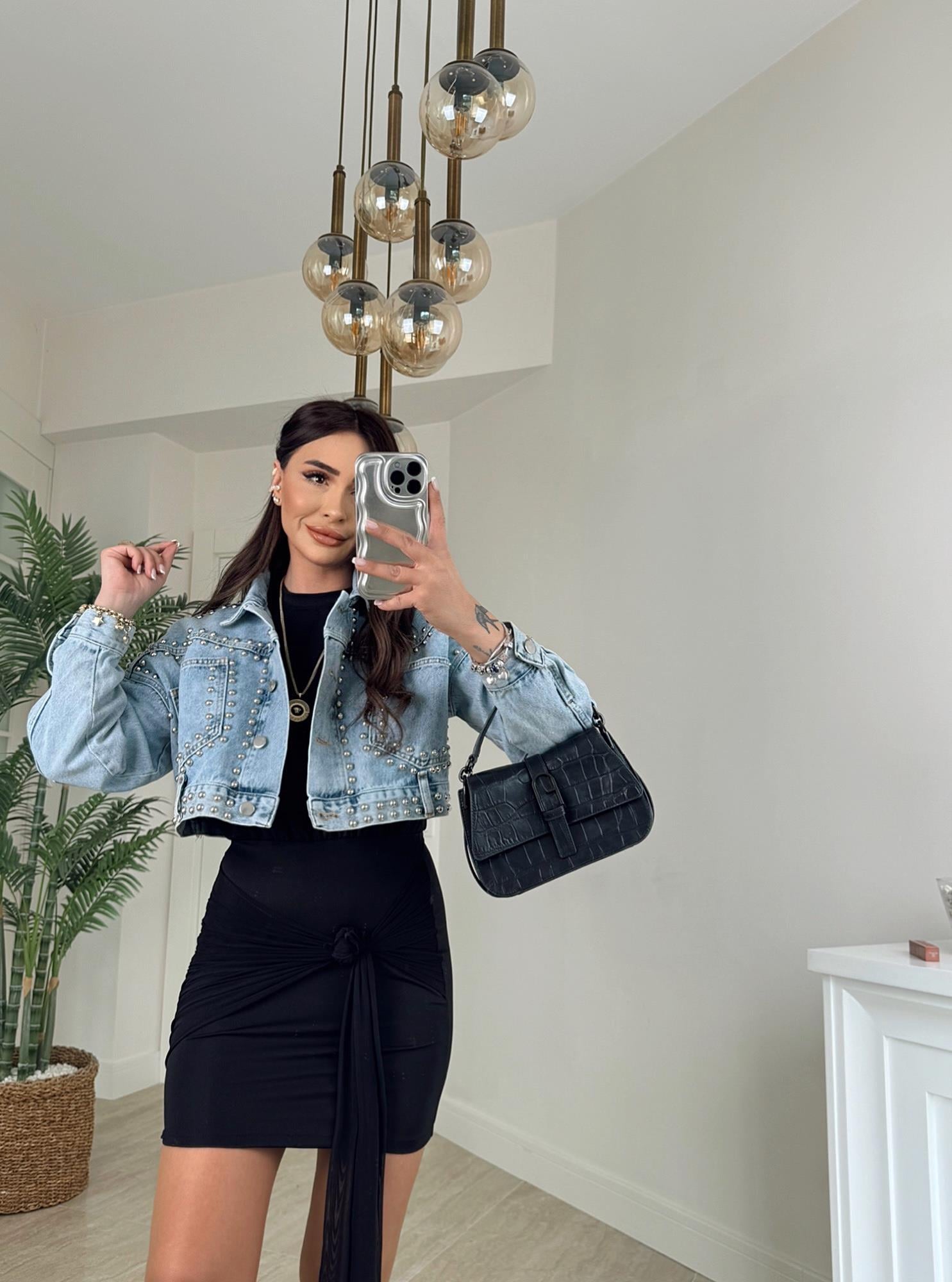 Zımba Detay Crop Jean Ceket