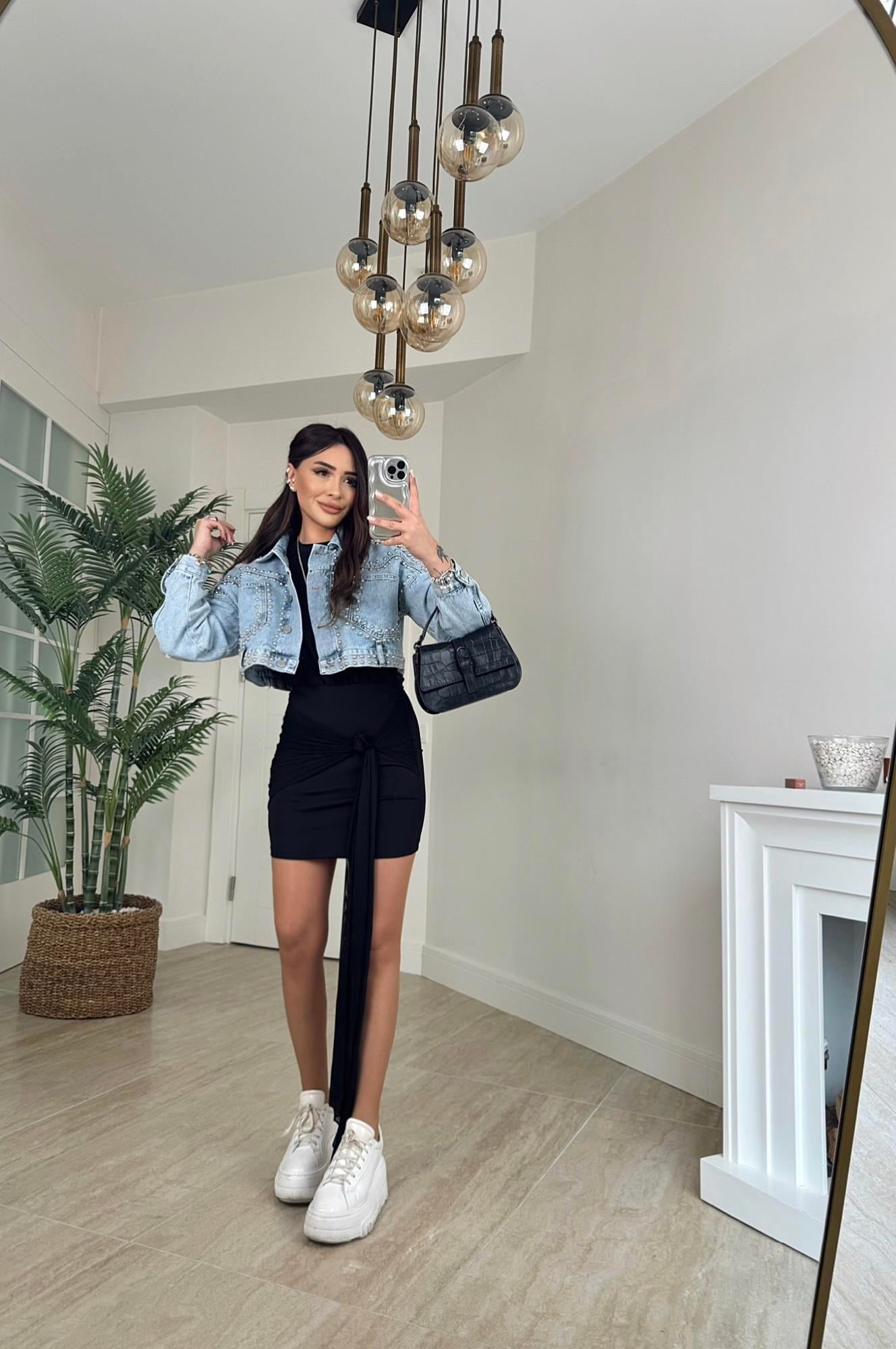 Zımba Detay Crop Jean Ceket