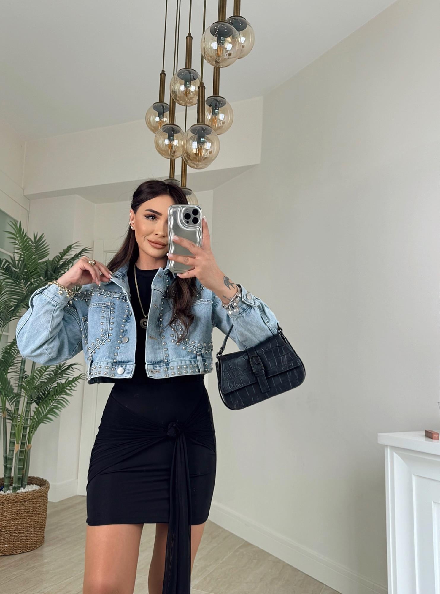 Zımba Detay Crop Jean Ceket