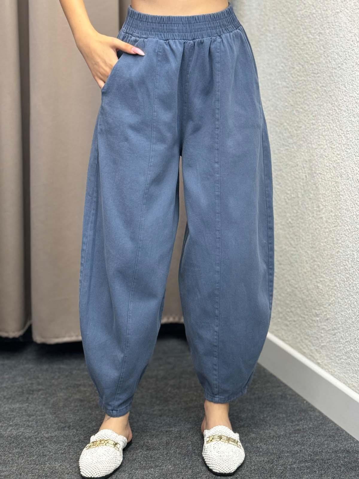 Alaaddin İndigo Keten Gabardin Şalvar