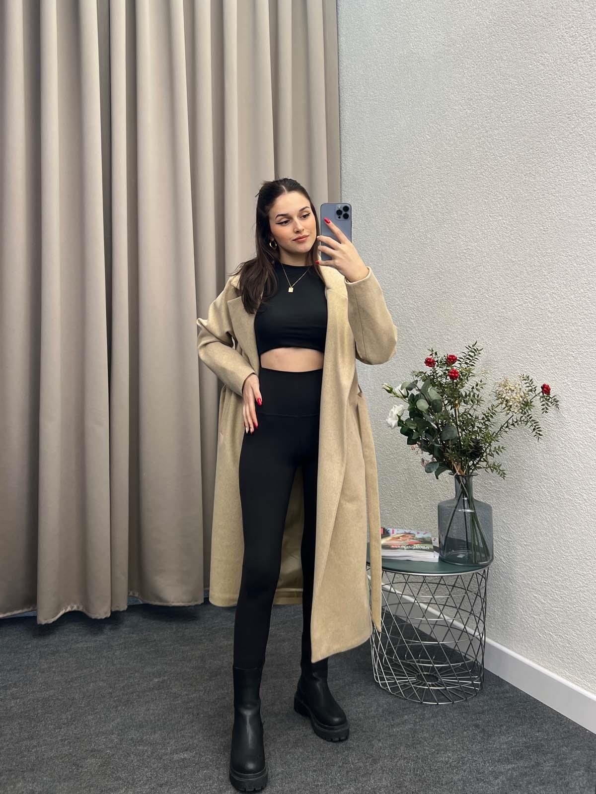 Alegria Bisküvi Kuşaklı Kaşe Kaban