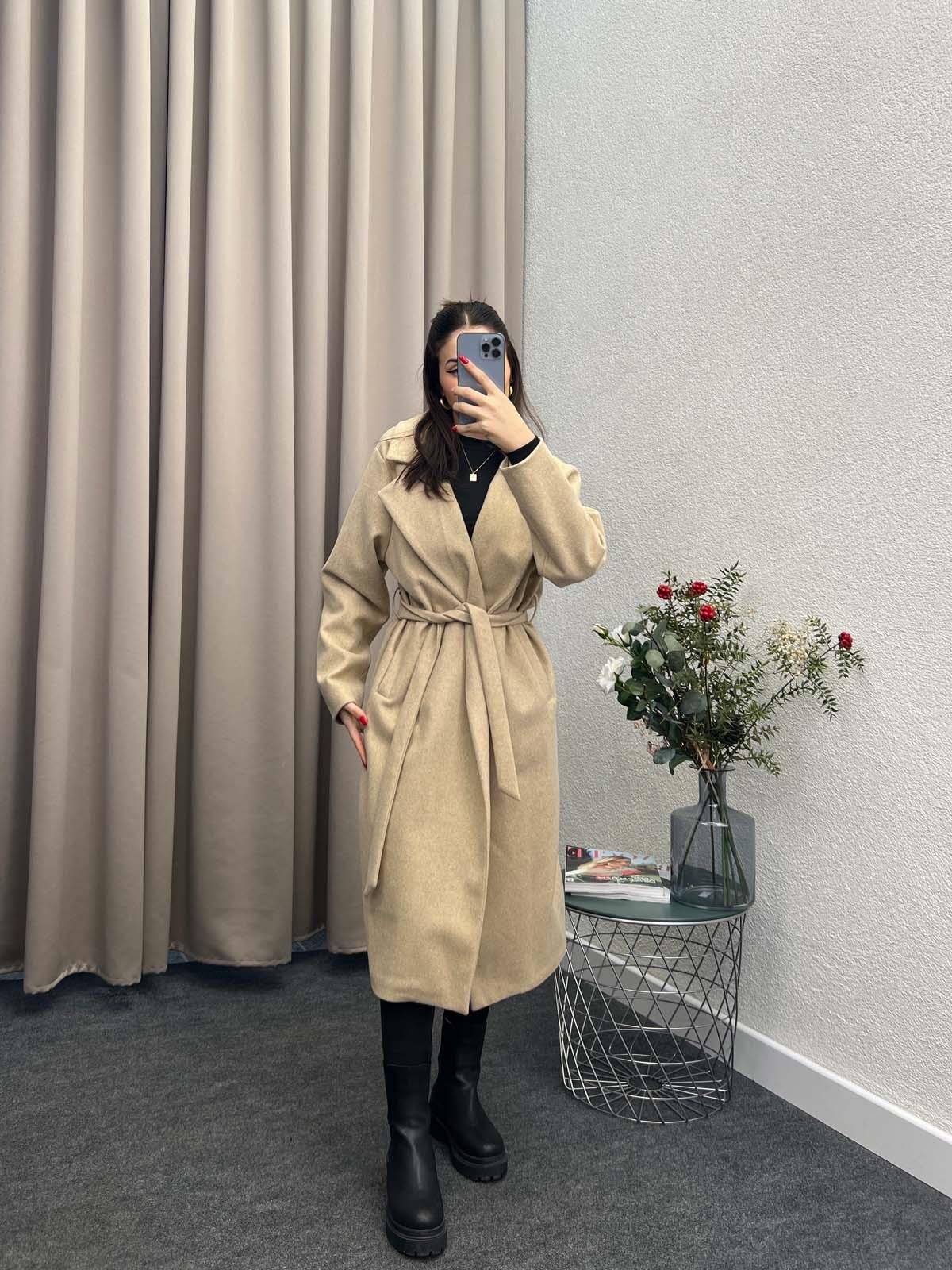 Alegria Bisküvi Kuşaklı Kaşe Kaban