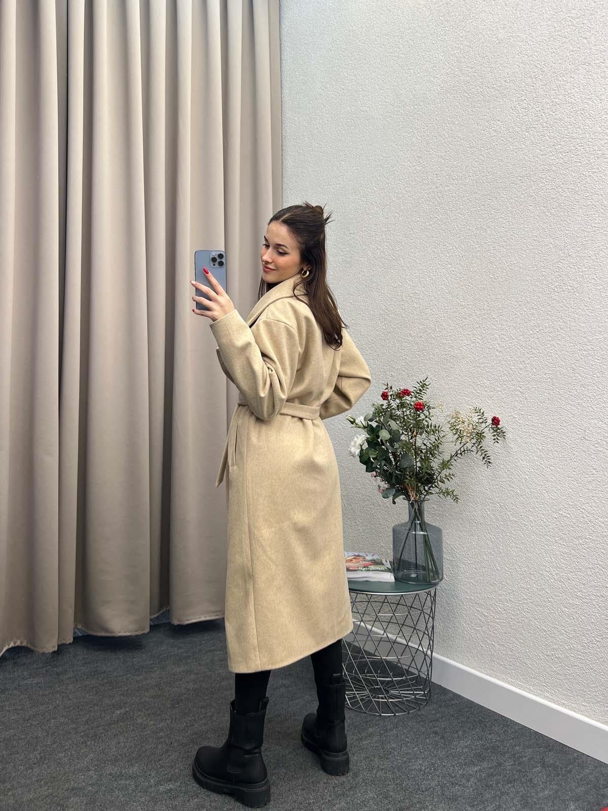 Alegria Bisküvi Kuşaklı Kaşe Kaban