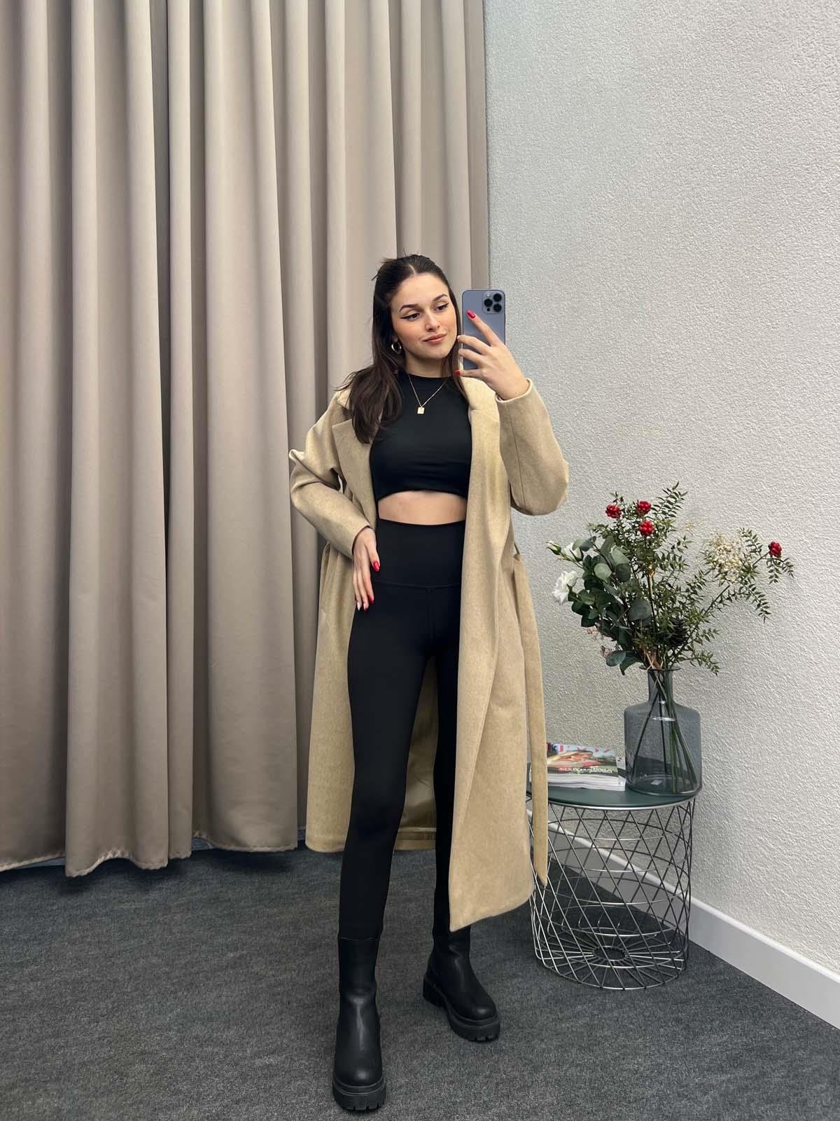 Alegria Bisküvi Kuşaklı Kaşe Kaban