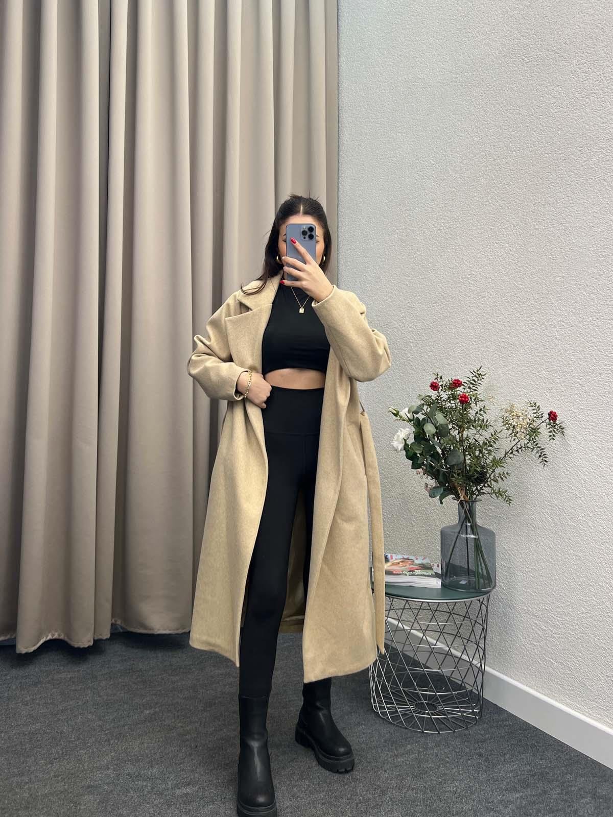 Alegria Bisküvi Kuşaklı Kaşe Kaban