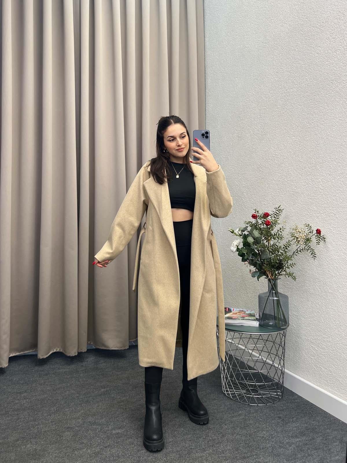 Alegria Bisküvi Kuşaklı Kaşe Kaban