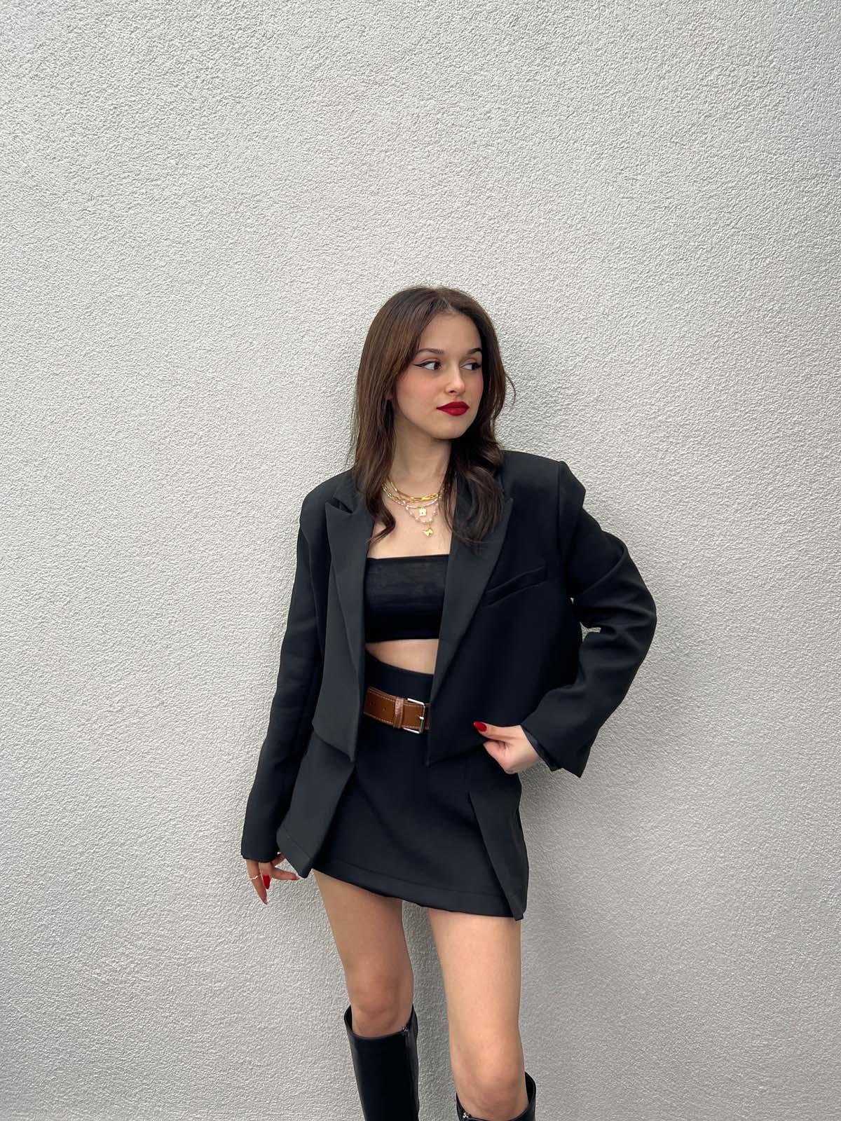 Alicante Siyah Crop Ceket Etek Takım