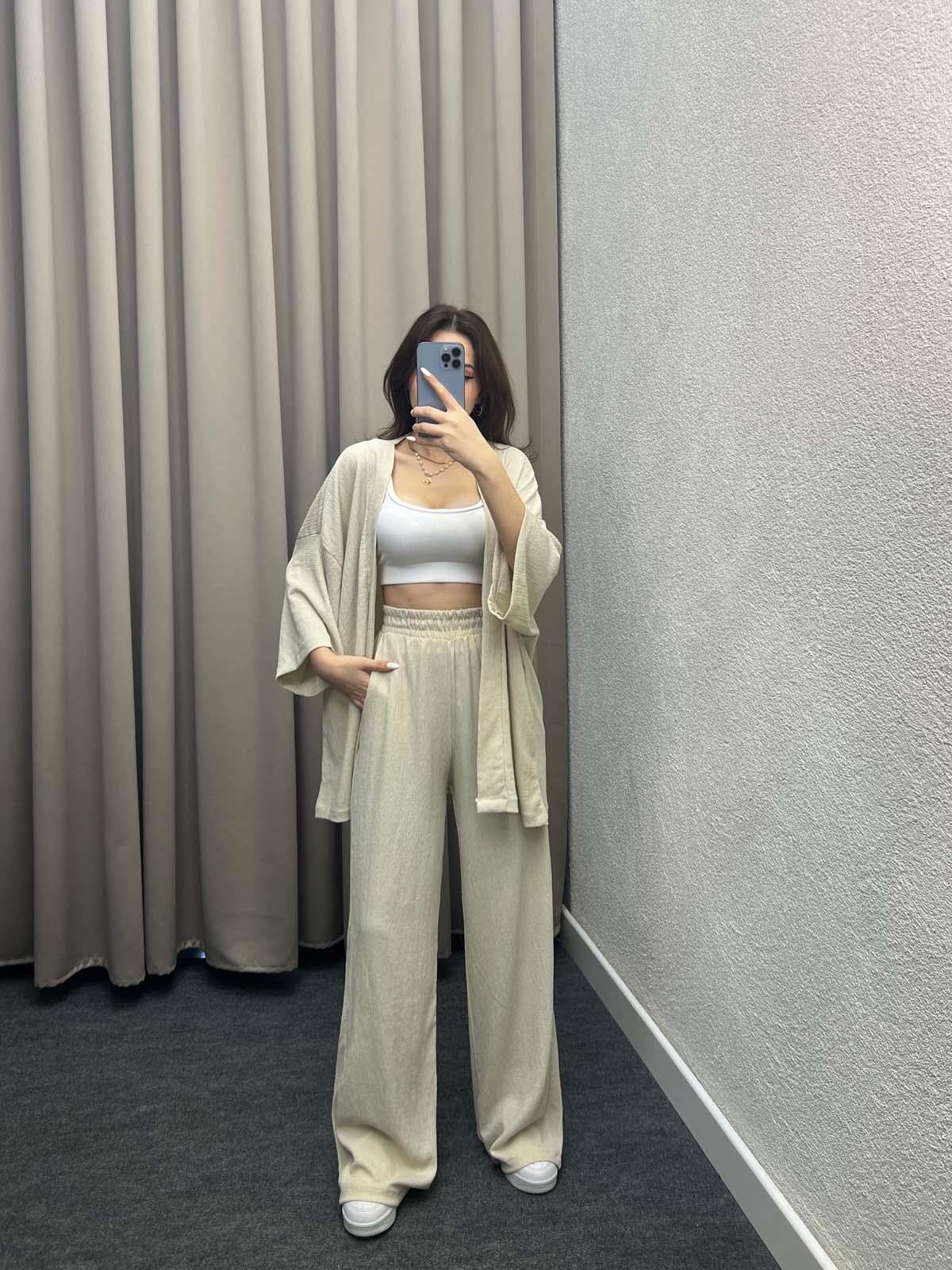 Alimenta Bej Gofre Kimono Takım