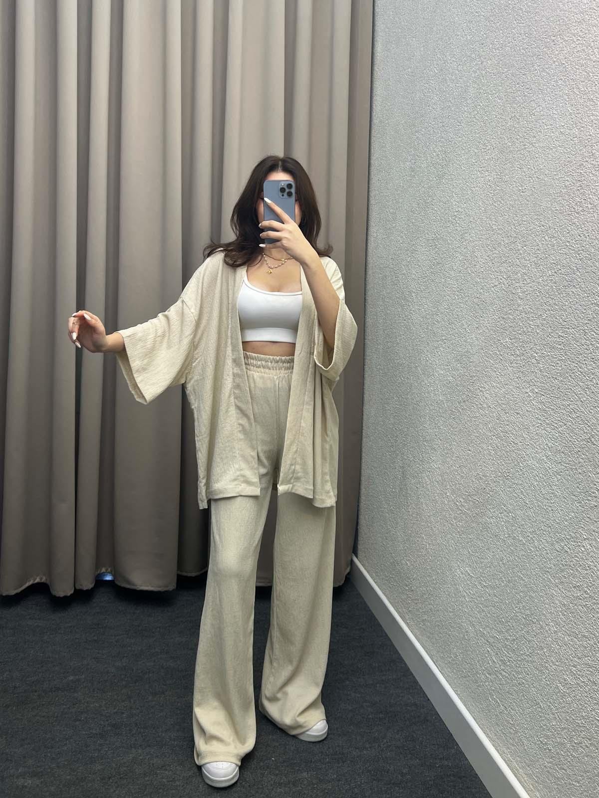 Alimenta Bej Gofre Kimono Takım