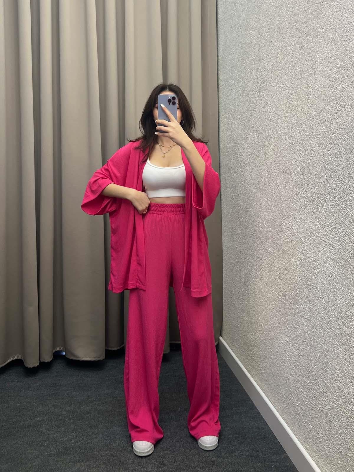 Alimenta Pembe Gofre Kimono Takım