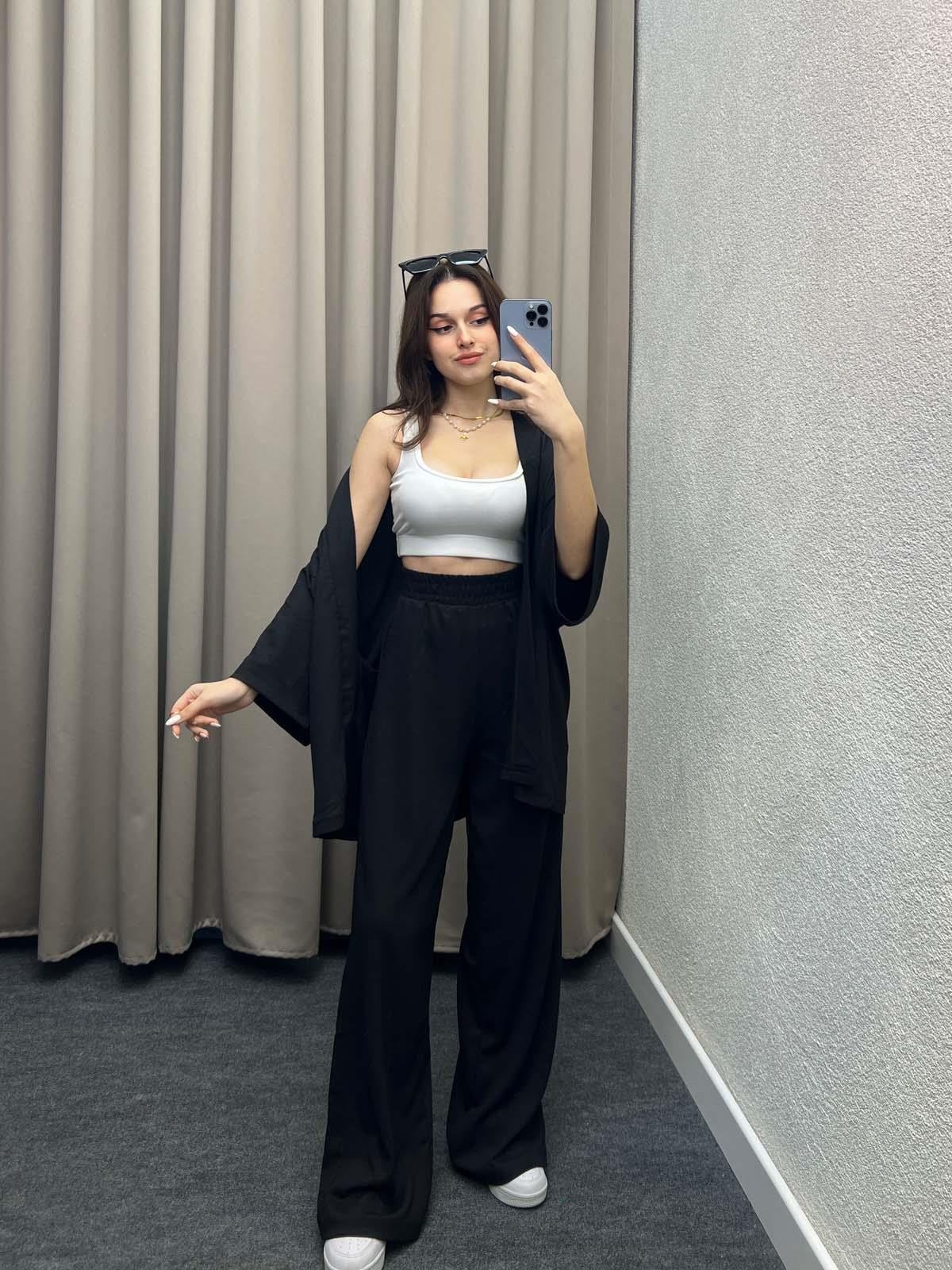 Alimenta Siyah Gofre Kimono Takım