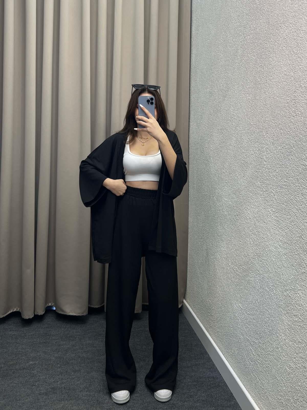 Alimenta Siyah Gofre Kimono Takım