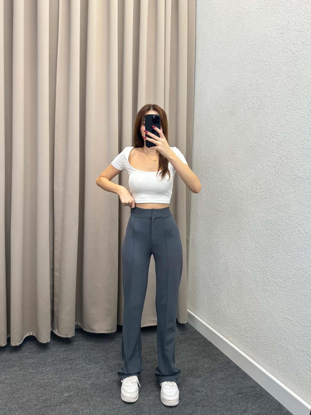 Ares Krep Çimalı Füme Palazzo Pantolon