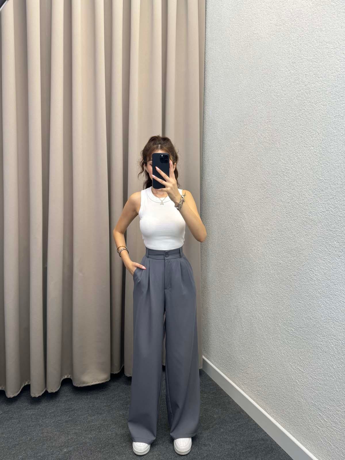 Army Füme Lastik Kemer Düğmeli Pantolon