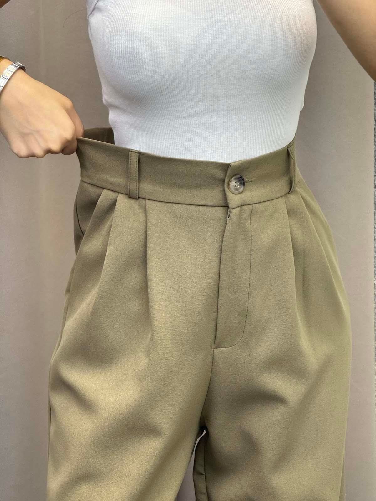 Army Haki Lastik Kemer Düğmeli Pantolon