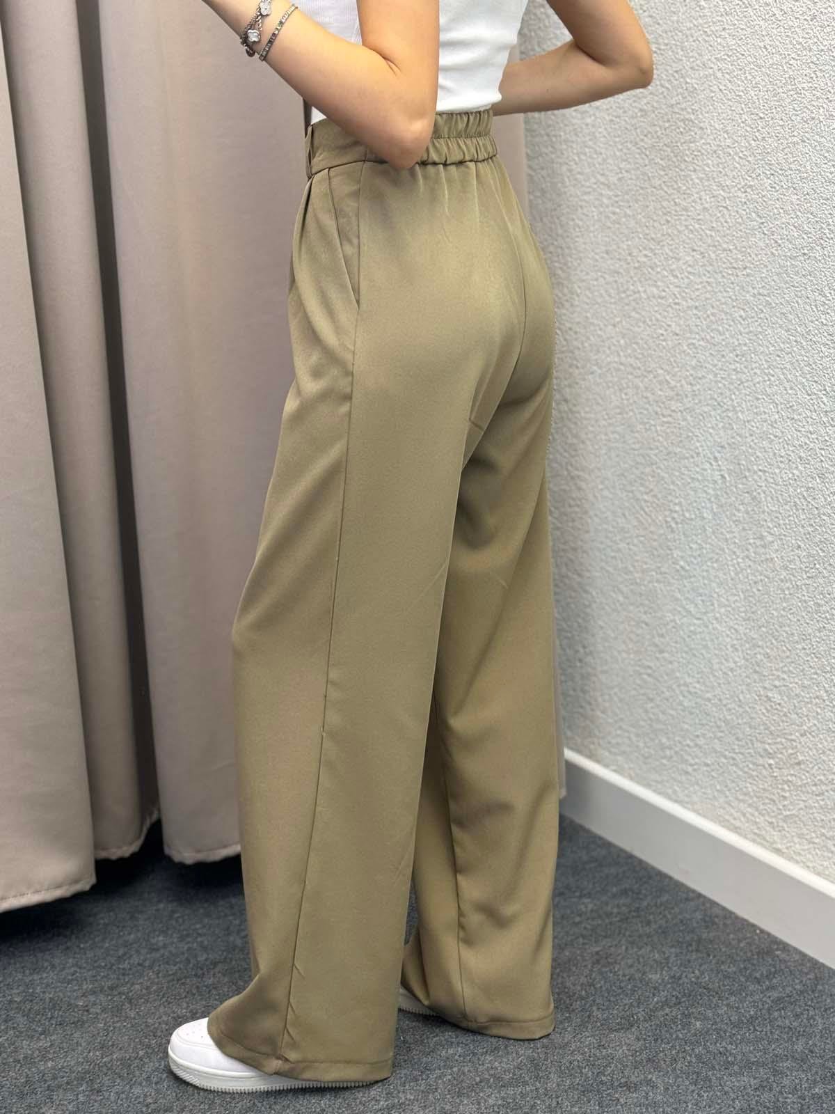 Army Haki Lastik Kemer Düğmeli Pantolon