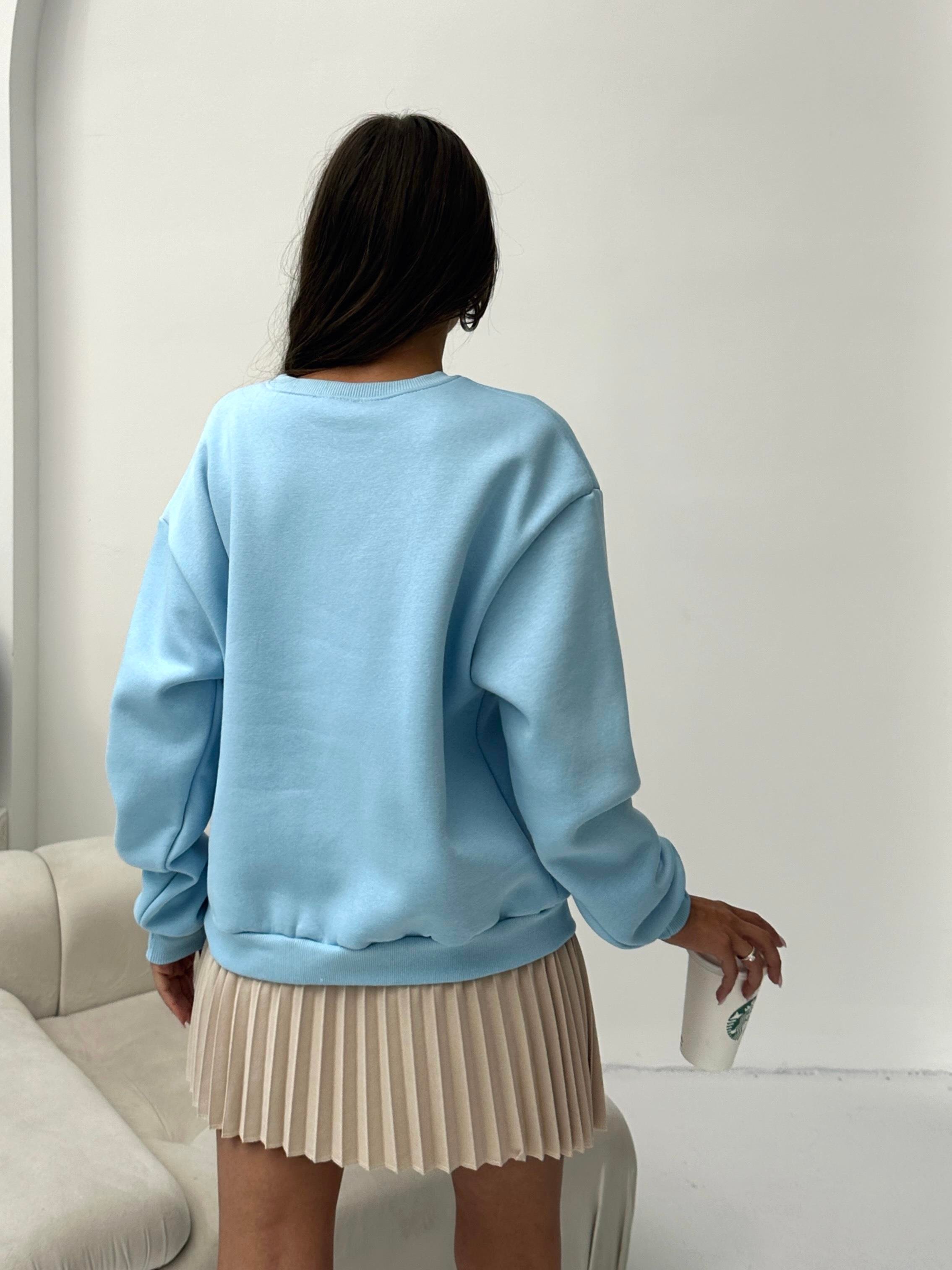 B.YAKA OVERSİZE KALIP SWEATSHIRT MAVİ