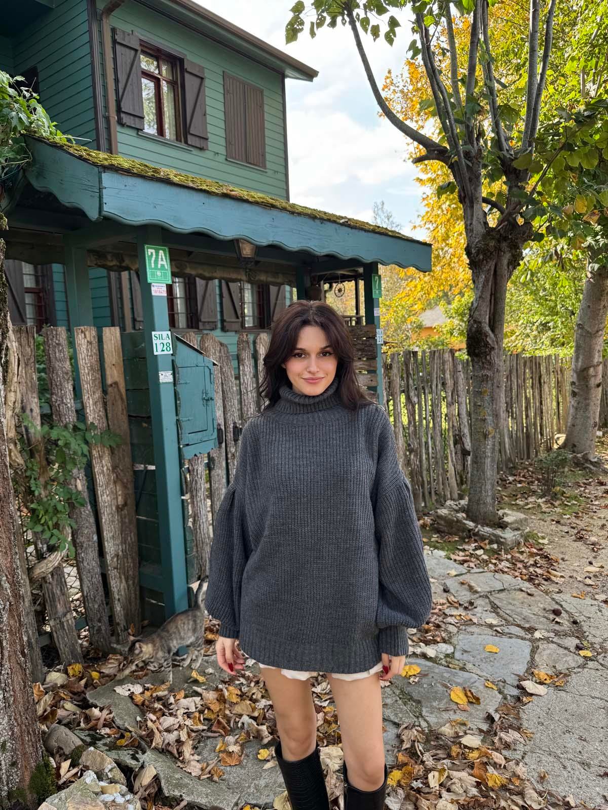 Beay Balon Kol Boğazlı Gri Kazak