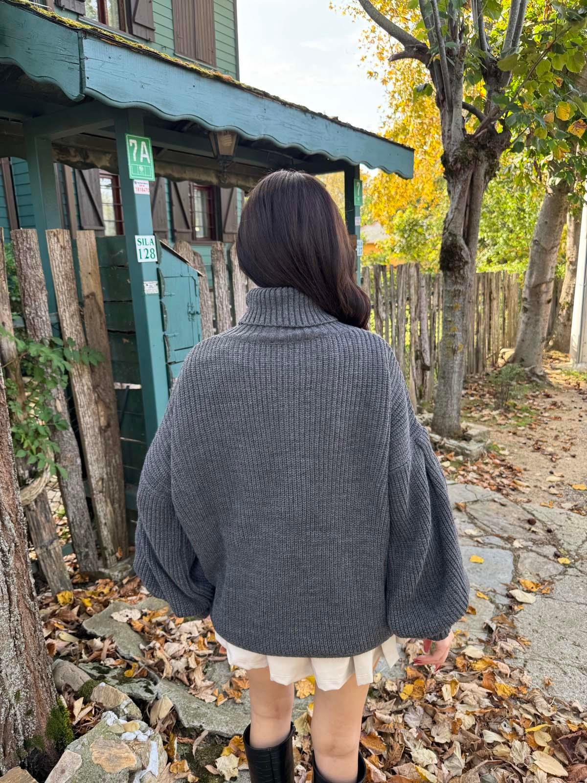 Beay Balon Kol Boğazlı Gri Kazak