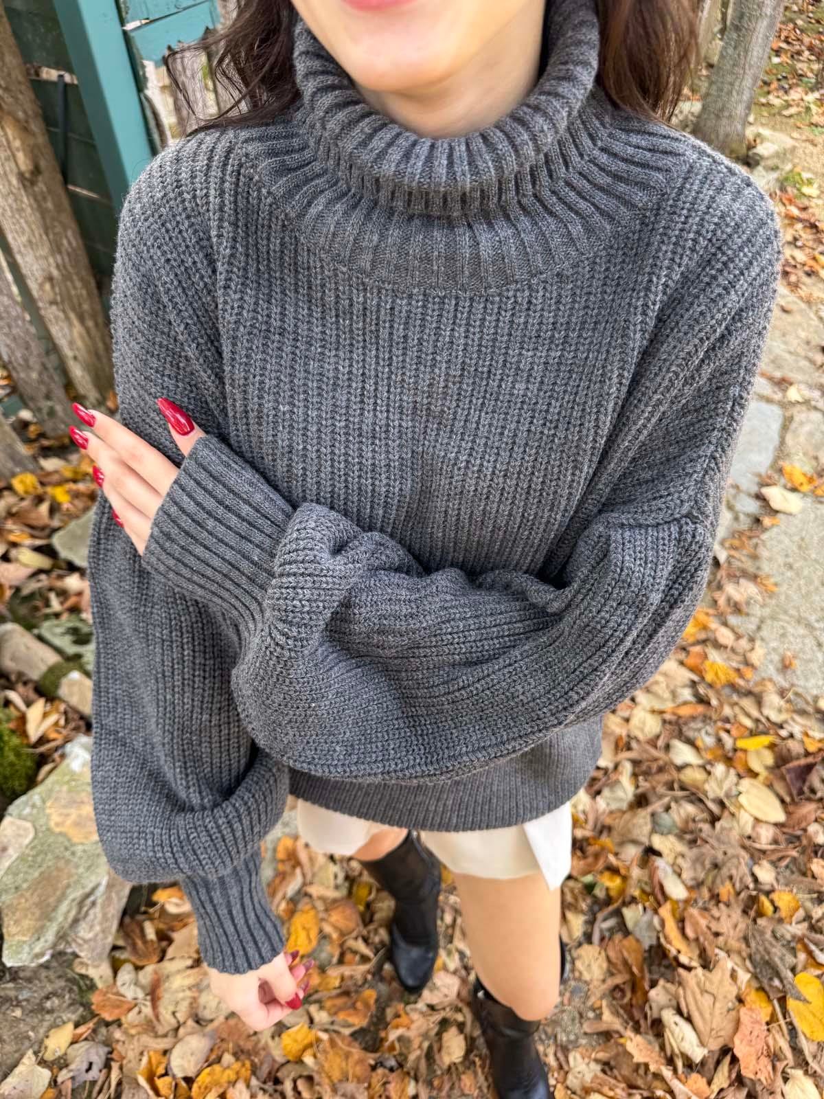 Beay Balon Kol Boğazlı Gri Kazak