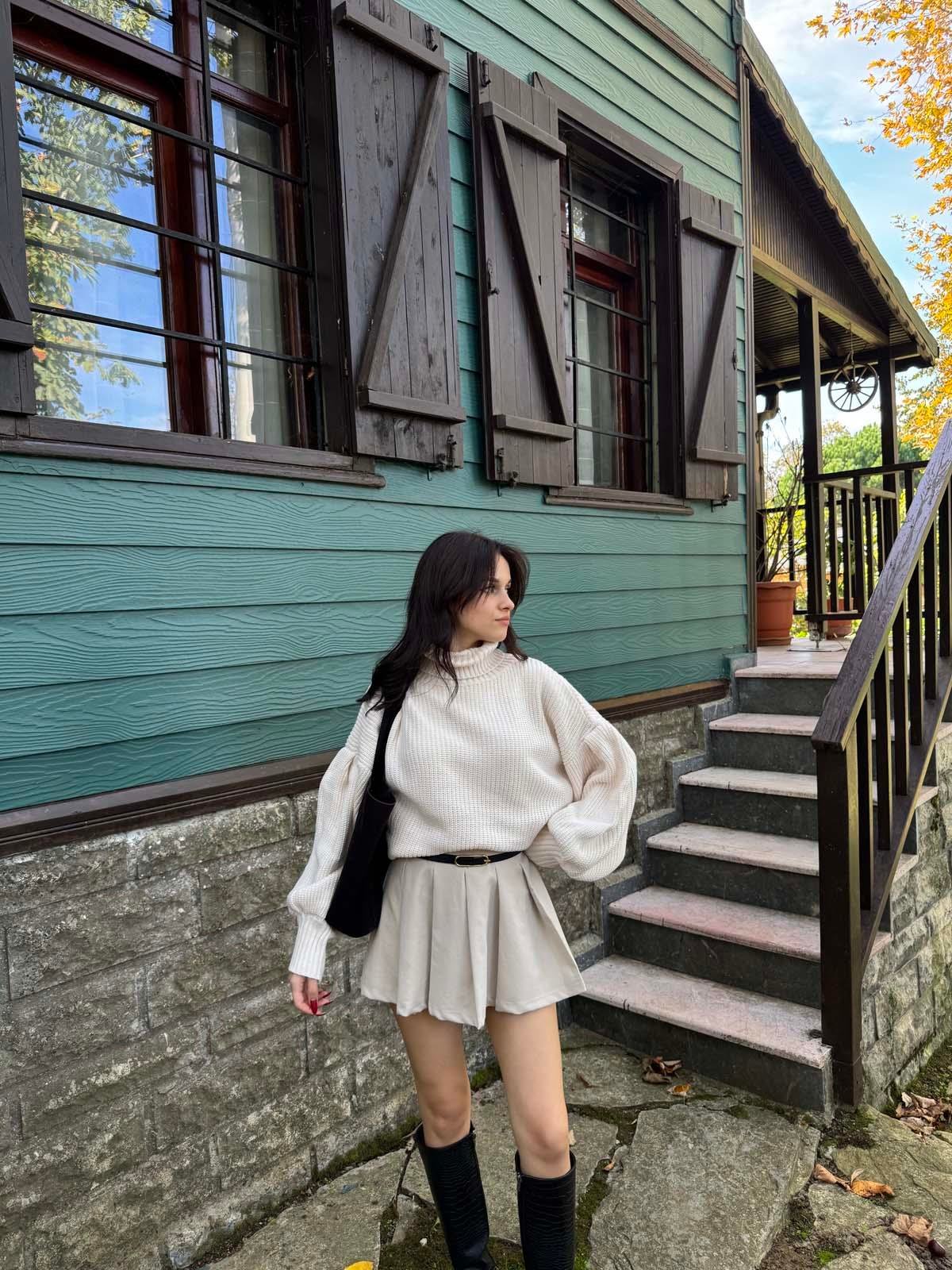 Beay Balon Kol Boğazlı Krem Kazak