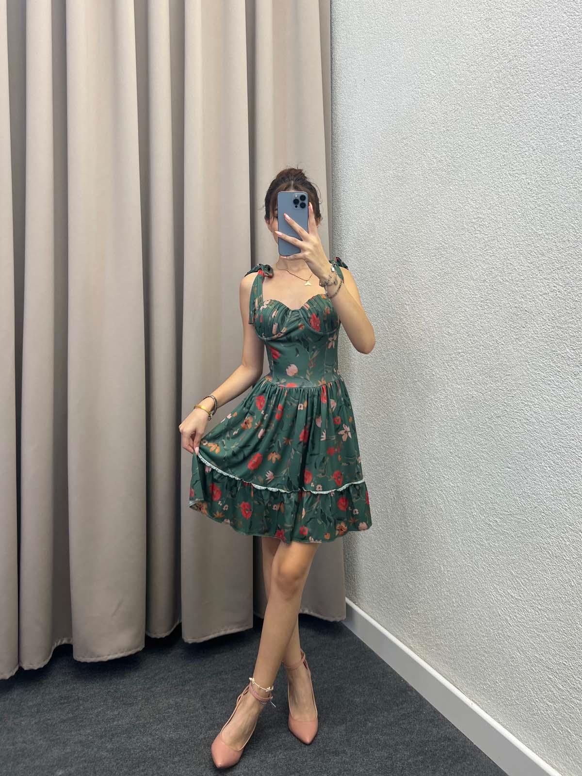 Beoa Dijital Baskılı Yeşil Elbise