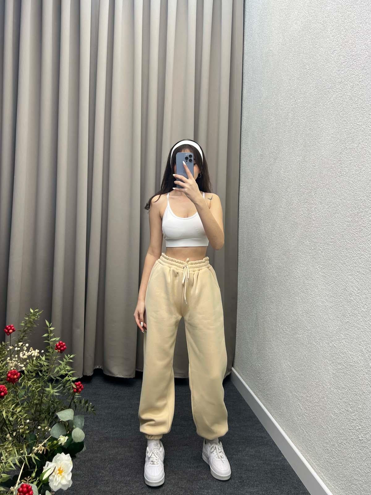 Bony Üç İplik Şardonlu Bej Jogger