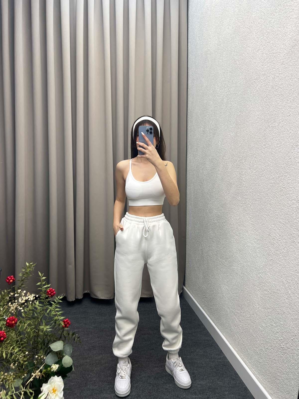 Bony Üç İplik Şardonlu Beyaz Jogger