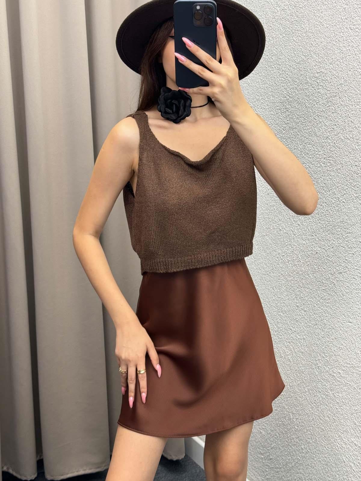 Briella Kahve Saten Etek